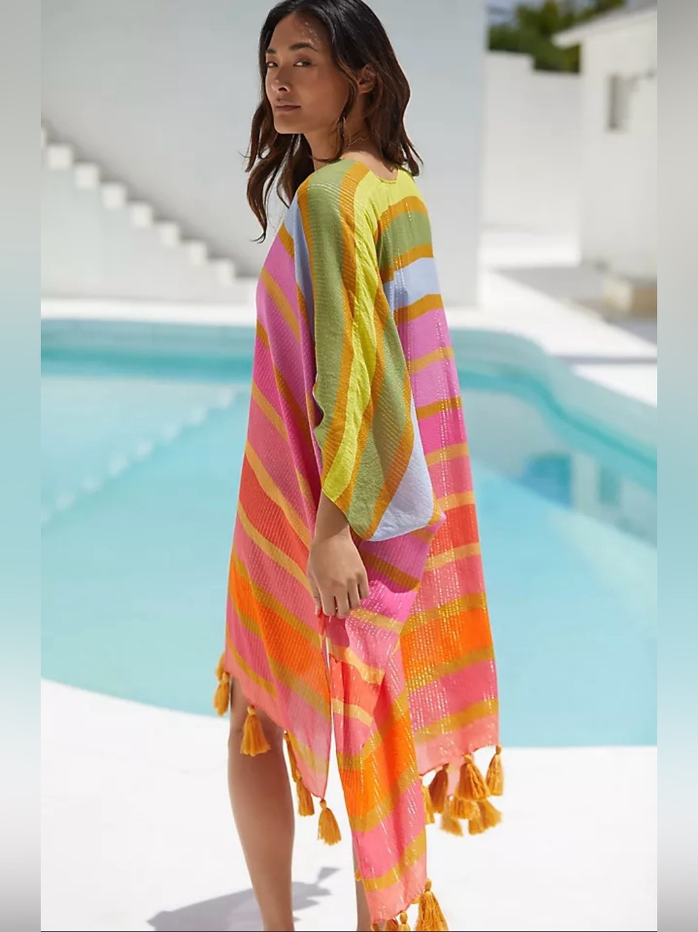 FARM Rio Rio Tassel Cover-Up | Multicolor Striped Metallic Kimono | One Size